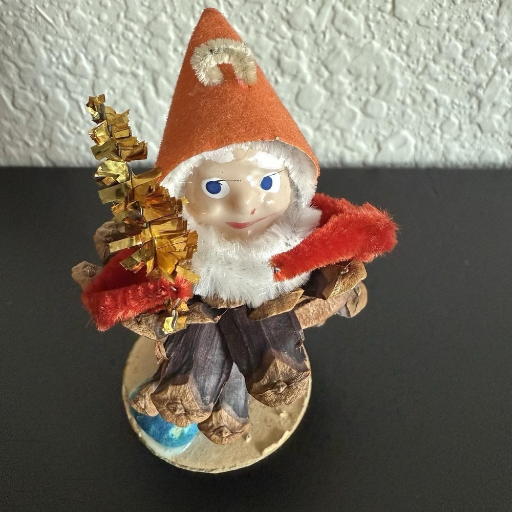 Vintage Christmas Shiny Brite Pinecone Elf Gnome Pixie Japan